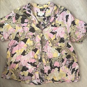 Anthropologie Pink and Yellow Floral Button Down Shirt